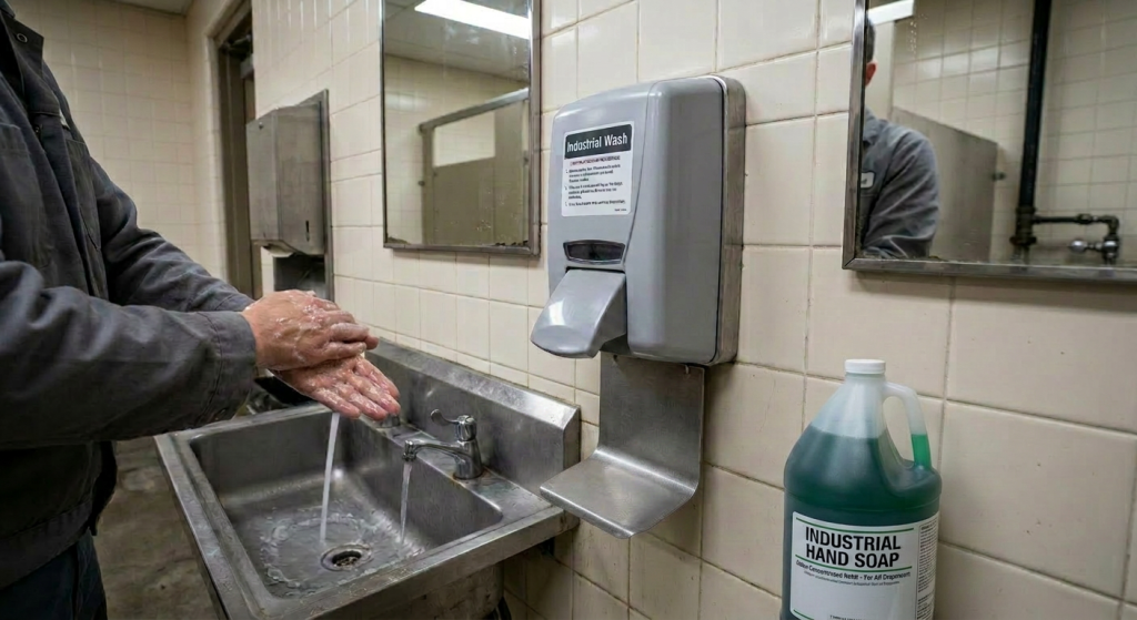 Hickory Solutions industrial hand soap in a manufacturing wash station